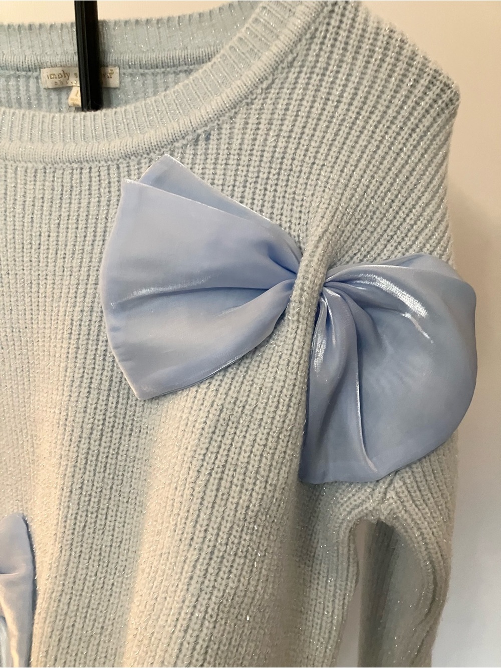 NWT Simply Southern Ice Blue Elliana Bow Sweater Size Large Coquette - Picture 2 of 6